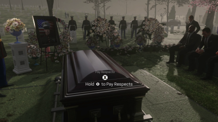 In einer Szene müssen wir auf Knopfdruck unser Beileid bekunden. Zum Glück gibt es kaum weitere Peinlichkeiten in der Kampagne. (Xbox One)