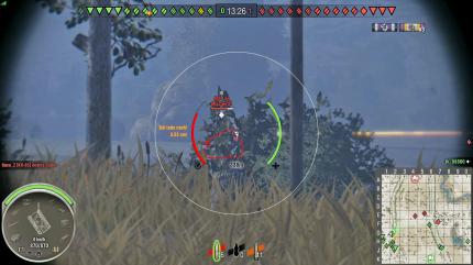 Feindliche Panzer, auf denen ihr Treffer landen könnt, werden rot markiert.