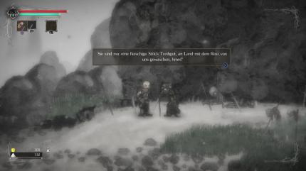 Deutsche Bildschirmtexte im Spiel wirken maschinell übersetzt.