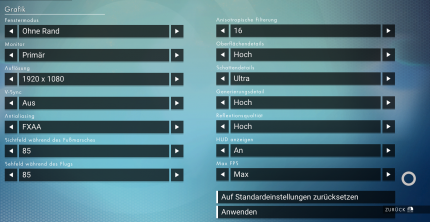  In den Grafik-Optionen gibt es erfreulicherweise einige Stellschrauben. Leider funktionieren nicht alle wie gewünscht.