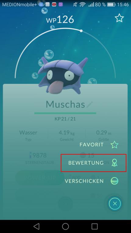 Im Ansichtsbildschirm der Pokémon findet ihr neuerdings einen neuen Menüunterpunkt namens 'Bewertung'.