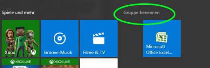 Gruppennamen im Startmenü vergeben