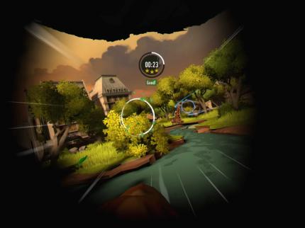 Viele Missionen der 'Kampagne' schicken euch zur Jagd auf Bestzeiten durch solche mit Ringen abgesteckten Kurse. (Screenshot der PSVR-Fassung)