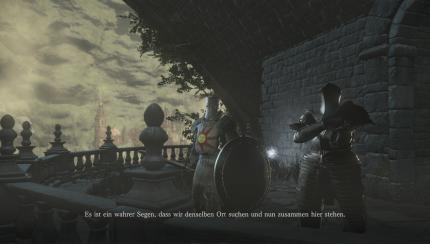Ritter NPC auf einem Balkon gemeinsam mit dem Dark Souls 3-Charakter.