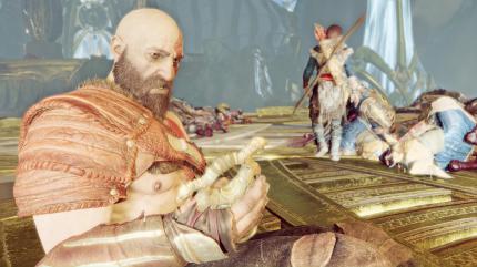 Kratos besorgt das Licht. Für ihn ist nur ein Augenblick vergangen, für Atreus wohl eine halbe Ewigkeit.