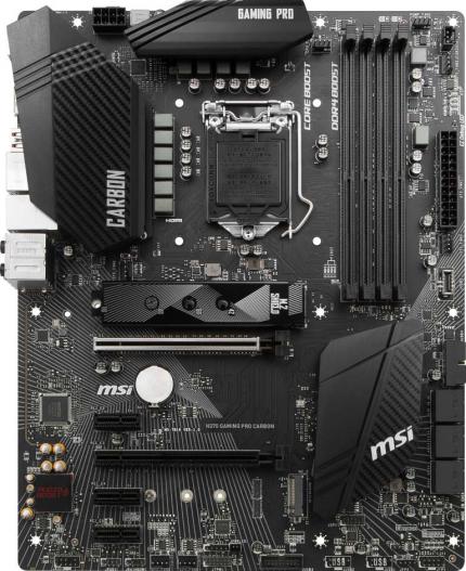 MSI H370 Gaming Pro Carbon: Der Sockel ist hier gut mittig im oberen Breich zu erkennen, direkt rechts vom Sockel ist ein Haken zur Arretierung.
