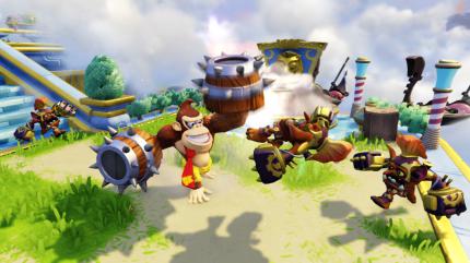 In der Wii-U-Fassung von Activisions Skylanders: Superchargers tritt Donkey Kong inklusive Toys-to-Life-Figur als exklusiver Gastcharakter auf.