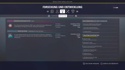 Unter „Geschätzte Fertigstellung“ lässt sich ablesen, wann man mit den neuen Teilen rechnen kann. Die Anzeige rechts informiert über den Leistungsvergleich mit anderen Teams.