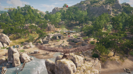 Adler Ikaros im Flug über die Spielwelt von Assassin's Creed Odyssey.
