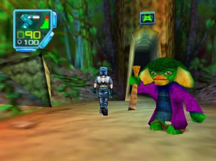 In Jet Force Gemini trefft ihr zwar hauptsächlich auf Feinde und böse Aliens, gelegentlich begegnen euch aber auch wohlgesinnte Zeitgenossen wie dieser.
