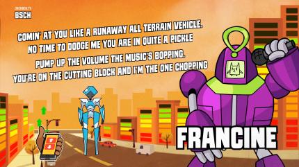 In Mad Verse City tragen Comicroboter per Text-Sprach-Ausgabe eure Rap-Zeilen vor.