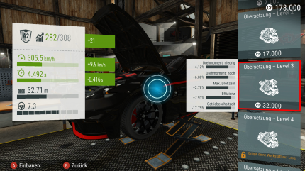Die Animationen und das Interface im Performance Shop sind wie im Vorgänger äußerst hübsch gestaltet, ruckeln dafür aber wirklich enorm. Das nervt!