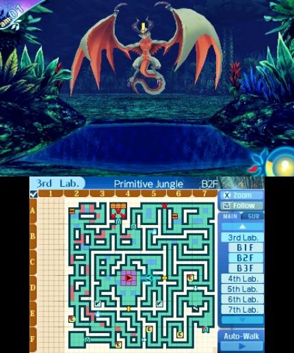 Neben den Zufallsbegegnungen, auf die euch der bunte Kreis im oberen Bildschirm aufmerksam macht, trefft ihr auch auf mächtige FOEs und Bosse, die sichtbar durch die Labyrinthe streifen.