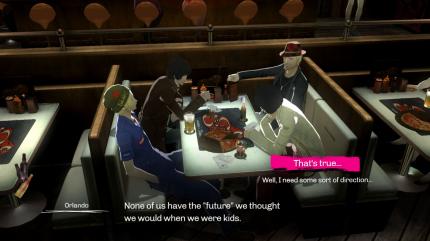 In der Stray Sheep Bar trifft sich Vincent mit seinen Freunden. Die Antwort-Möglichkeiten in den Dialogen sind jedoch arg begrenzt.
