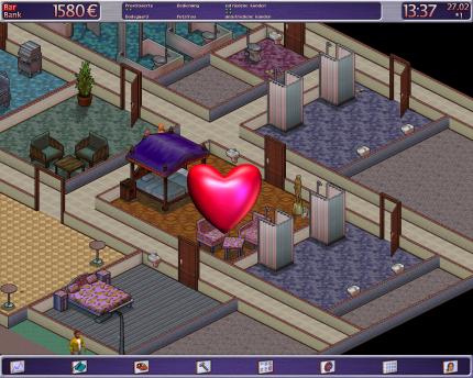 Rotlicht Tycoon verdeckte die pikanten Details in deutschen Betten mit einem prägnanten Herzchen über dem jeweiligen Zimmer des Bordells.