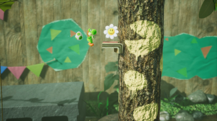 Yoshi's Crafted World: Welt 10 - Level 2: Sprung, Satz, Sieg: Auf einer Plattform ziemlich am Anfang des Levels findet ihr die erste Blume.