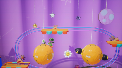 Yoshi's Crafted World: Welt 6 - Level 1: Spinnrad-Spinnerei: An der Stelle, bei der euch zum ersten Mal die Kugelwillis begegnen, findet ihr die vierte Blume.