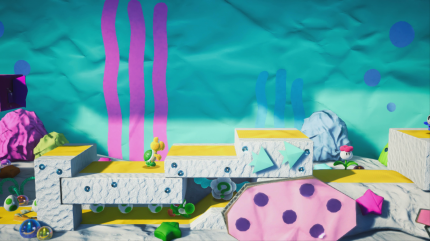 Yoshi's Crafted World: Welt 1 - Level 1: Vielfisch Aquarium: Rote Münzen befinden sich versteckt in der Fragezeichen-Wolke in einem engen Gang. Dort müsst ihr kriechen.