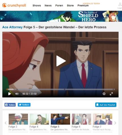 Auf crunchyroll.com könnt ihr eine Anmiationsserie zur Anwalts-Videospielreihe 'Ace Attorney' von Capcom anschauen.
