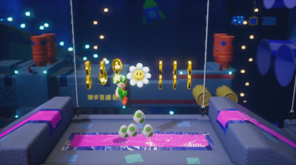 Yoshi's Crafted World: Welt 13 - Level 3: Tamtam auf der Raumstation: Nachdem ihr alle Laserschwert-Shy Guys erledigt habt, taucht die fünft Blume auf.<a href='www.pcgames.de/Yoshis-Crafted-World-Spiel-61080/Tipps/blumen-komplettloesung-tipps-guide-1278456/13/?draft=815562&amp;token=41DC8CD4569FFC125B0DD8D4C7F5AEAA#idx'>&nbsp; &nbsp; &nbsp;</a>