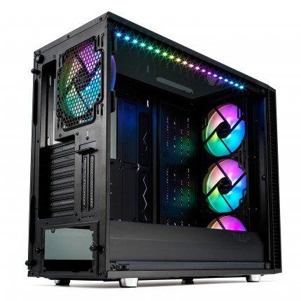 Viele Gehäuse haben einfarbig beleuchtete LED-Lüfter (weiß, rot, grün oder blau) mit im Lieferumfang oder - wie dieses Fractal Design Define S2 RGB - Lüfter mit RGB-LEDs.