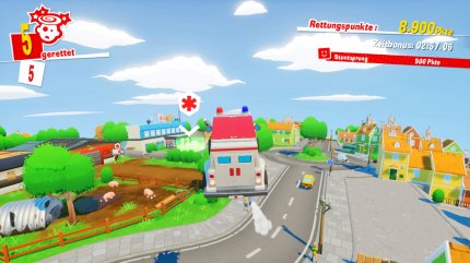 Zwischen den Missionen fahren wir mit dem Rettungswagen durch die kleine offene Spielwelt, erledigen Nebenaufgaben und suchen nach versteckten Rampen. Nett!