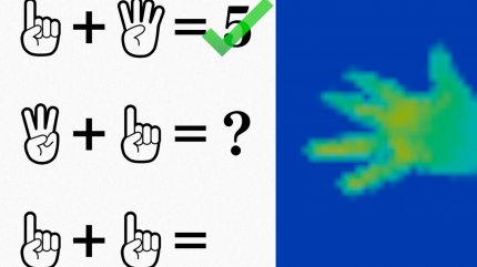Zeigt mit der Hand in die Infrarotkamera das Ergebnis der Rechenaufgabe links. Die Erkennung eurer Gesten funktioniert überraschend gut!