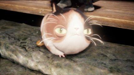 Der Dämon Sunekosuri sonnt sich auf der Treppe.