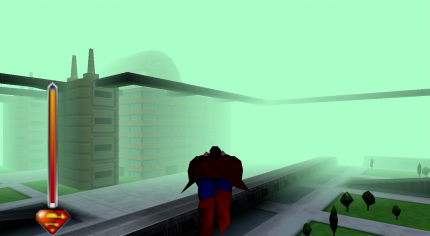Die Welt von Superman 64 ist voll von Kryptonit-Nebel. Mit diesem Umstand wollten die Entwickler die nicht vorhandene Weitsicht wortwörtlich verschleiern.