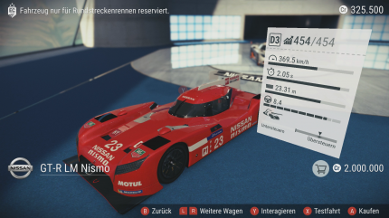 Mit der Tracks Edition wurden neue Fahrzeuge hinzugefügt. Hier sehen wir den Nissan GT-R LM Nismo.