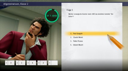 Kasuga überlegt sich eine Antwort auf ein Allgemeinwissen-Quiz.