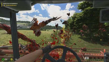 Im späteren Spielverlauf dürfen wir uns auch mal hinters Steuer setzen, hier in einem Mähdrescher. Toll!