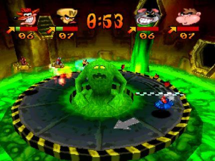 Die Stage Toxic Dash wurde ganz klar vom Level Toxic Waste aus dem originalen PS1-Abenteuer Crash Bandicoot inspiriert.