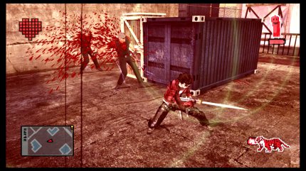 Travis schlägt natürlich wie gewohnt zu und zerlegt Feinde in Einzelteile. Das hier ist noch harmlos im Vergleich zu dem, was sonst so passiert.