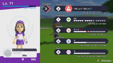 Im Storymodus schlüpfen wir in die Haut unseres selbsterstellten Mii-Avatars und versuchen, zur Golflegende aufzusteigen. Dazu müssen unsere Werte verbessert werden.
