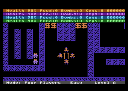 Dandy (1983) für Atari 8-Bit-Heimcomputer gilt als der erste zu viert spielbare Dungeon Crawler. Grafisch war das Gebotene für damalige Verhältnisse durchaus passabel.