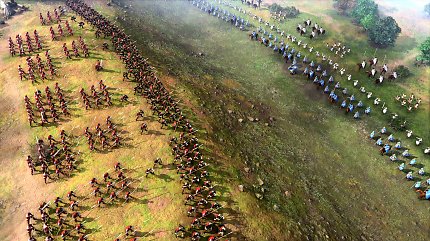 Bei der Schlacht bei Hastings treffen Normannen auf Engländer. Die Höhenunterschiede im Terrain sorgen hier natürlich für einen deutlichen Vorteil für die verteidigenden Truppen.