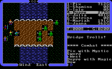 Auch in Ultima 4: Quest of the Avatar wird gekämpft. Allerdings ist es für das Tugendsystem des Spiels von Vorteil, wenn man Feinde in die Flucht schlägt, statt sie zu töten.<br> &nbsp;