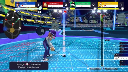 Im Modus Battle-Golf tritt man gegen drei Kontrahenten in einer Arena voller Hindernisse an. Schade, dass es nur zwei unterschiedliche Layouts für die Arena gibt.