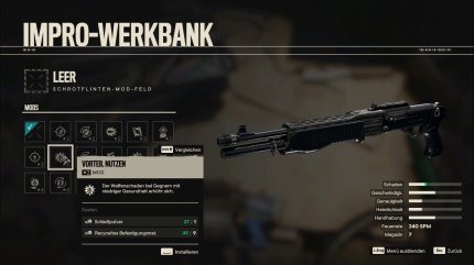 An Werkbänken könnt ihr eure Waffen mit verschiedenen Aufsätzen versehen. Das kostet allerdings Materialien, die ihr zunächst in der Spielwelt finden müsst.