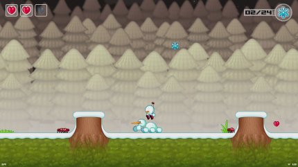 An manche Schneeflocken kommt man partout nicht ran, weil sie zu weit oben sind. Hier helfen einem manchmal freundliche Schneemänner, die einem als Trampolin dienen.&nbsp;
