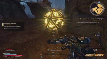 Zu den Sammelobjekten der Wonderlands zählen unter anderem diese wunderschön funkelnden goldenen Würfel. Je nachdem, wie gut einem die Glücksgötter gewogen sind, kann man dort verschiedene Seltenheitsstufen von Loot gewinnen.