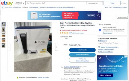 Bei ebay gehen die Preise für eine brandneue PS5 Disc Edition im Sofortkauf bei 550 Euro los.