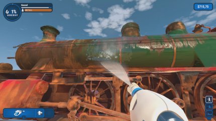 Die Dampflokomotive vom Staub, Dreck und Ruß zu befreien, zählt definitiv zu den härtesten Aufgaben im Spiel.