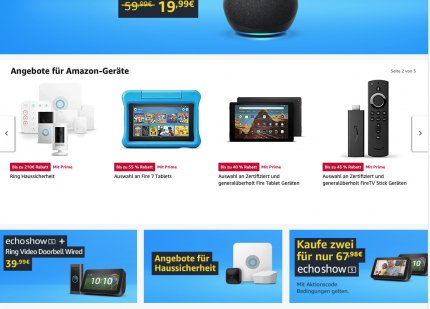 Amazon Geräte für Alexa und Prime Video wie Echo Show, Echo Dot, Fire TV Stick, Blink oder Ring gibt es bei den frühen Prime Day-Angeboten zu stark rabattierten Preisen zu kaufen.