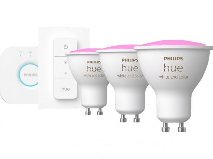 Das Philips Hue Starter Set mit 3 GU10-Lampen, Hue Bridgte und Dimmschalter gibt es bei Media Markt jetzt deutlich günstiger zu kaufen.