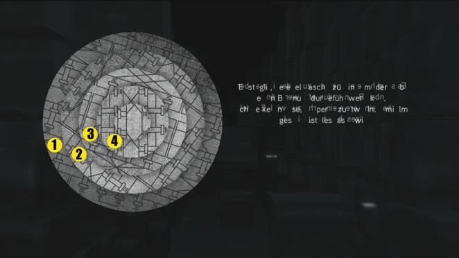 Assassin's Creed: Brotherhood Komplettlösung: Glyphen-Rätsel Nr. 4: Um diese Abbildung zu berichtigen, dreht ihr 2 & 4 vier Stellungen nach rechts. Nun folgt je eine Rechtsdrehung mit 1 & 4 sowie 1 & 3. Vier Linksdrehungen mit Scheibe 3 schließen das Rätsel ab.