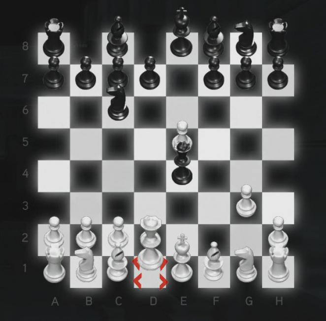 Assassin's Creed: Brotherhood Komplettlösung: Glyphen-Rätsel Nr. 5: Die schwarze Dame ist weitergezogen und bedroht den König erneut. Kontert mit eurer eigenen Dame und stellt diese vor den König auf E2.