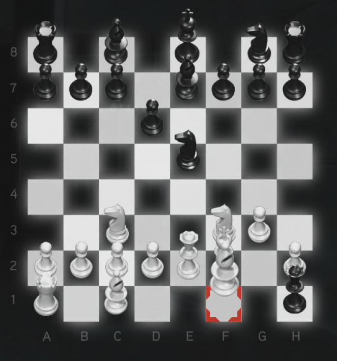 Assassin's Creed: Brotherhood Komplettlösung: Glyphen-Rätsel Nr. 9: Um euren Springer zu decken, verschiebt ihr den Läufer von F1 auf G2.