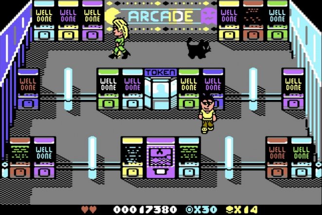 Bei Arcade Daze muss der Spieler sein Können an 18 Automaten beweisen. In dieser Szene sind bereits 14 geschafft, da heißt es WELL DONE!&nbsp;